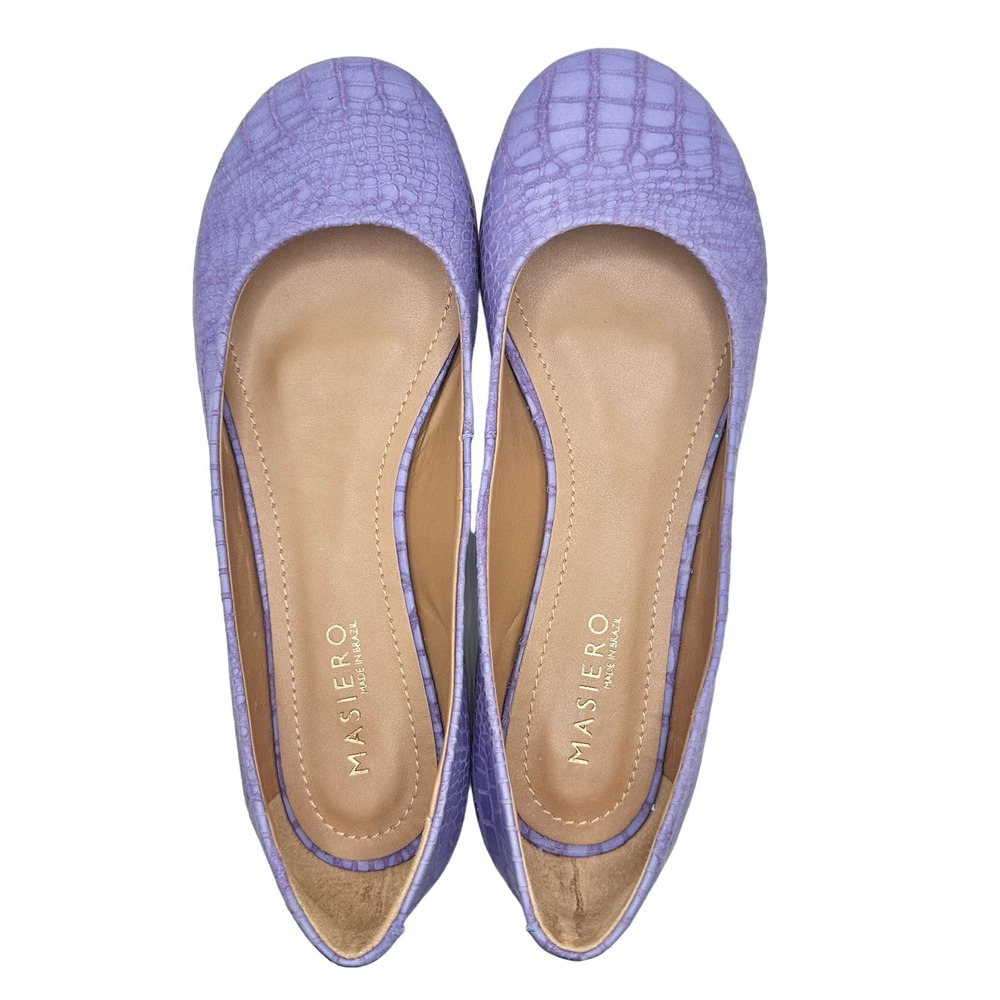 Masiero | Women | Lavender Croc Embossed Round Toe Leather Flats | Size 7 - Picture 5 of 11